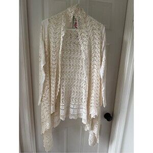 Johnny Was Ivory Crotchet and Silk Lace Open Front Cardigan Wrap Small